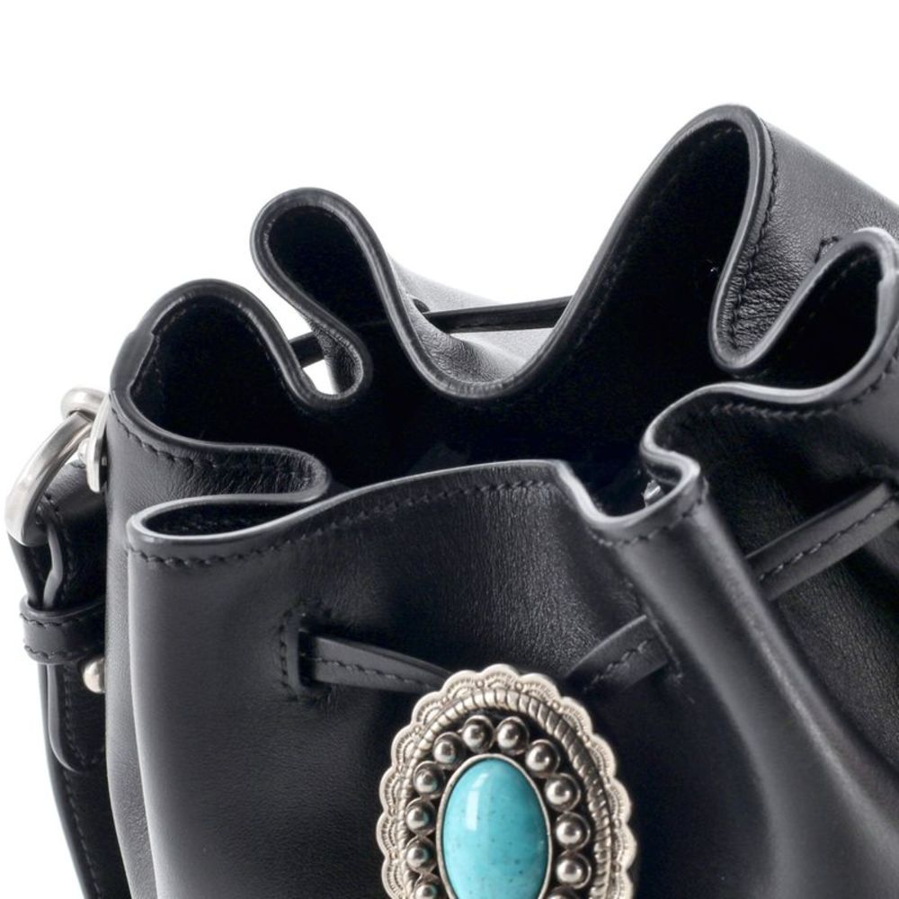 Black Leather Bucket Bag with Turquoise Stud Accents - Picture 8 of 12